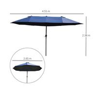 Parasol Parasol de jardin Parasol de marché Double parasol de terrasse avec manivelle Bleu Ovale 460 x 270 x 240 cm
