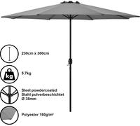 Parasol Parasol de marché Parasol à manivelle Jardin Gris / 230x300cm / 5,7kg / Acier / Polyester 160g/m² [casa.pro]