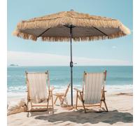 Parasol Plage en Paille, Grand Parasol De Jardin Exterieur Style Hawaïen, U50+ Anti-UV, Parasol en Paille 270cm, Manivelle Facile, sans Pied, Idéal pour Plage, Jardin, Piscine, Patio