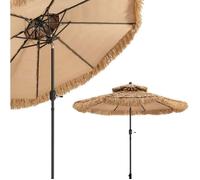 Parasol Plage Hawaïen Tropical - RELAX4LIFE - Inclinaison 35°- Parasol Paille en PE 9 Couches - 8 Baleines Mât Métal - Double Toit
