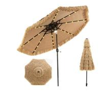 Parasol Plage Paille Hawaïen Tropical - RELAX4LIFE - 32 LED - Φ282 x H247 cm - 9 Couches - 8 Baleines - Double Toit Inclinable