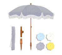 Parasol Plage, Parasol à Frange Parasol de plage à franges de 2,1 m, protection UPF 50+ avec bouton d'inclinaison et manivelle, parasol d'extérieur avec sac de transport, idéal for jardin, pelouse, bo