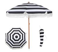 Parasol Plage, Parasol à Frange Parasol de terrasse à franges de 6 pi - Parasol d'extérieur blanc for patio, piscine, table, jardin, terrasse et plage - Mât inclinable à bouton-poussoir(Black and Whit
