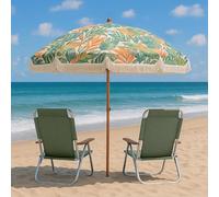 Parasol Plage, Parasol à Frange Parasol de terrasse à franges de 6 pi - Parasol d'extérieur blanc for patio, piscine, table, jardin, terrasse et plage - Mât inclinable à bouton-poussoir(Jungle Cover)