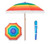 Parasol Plage, Parasol à Frange Parasol de terrasse à franges de 6 pi - Parasol d'extérieur blanc for patio, piscine, table, jardin, terrasse et plage - Mât inclinable à bouton-poussoir(Rainbow)