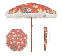 Parasol Plage, Parasol à Frange Parasol de terrasse à franges de 6 pi - Parasol d'extérieur blanc for patio, piscine, table, jardin, terrasse et plage - Mât inclinable à bouton-poussoir(Red Tropical)