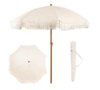 Parasol Plage, Parasol à Frange Parasol de terrasse à franges de 6 pi - Parasol d'extérieur blanc for patio, piscine, table, jardin, terrasse et plage - Mât inclinable à bouton-poussoir(Off-White)