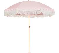 Parasol Plage, Parasol à Frange Parasol de terrasse de 2,1 m avec franges, parapluie d'extérieur à pompons, UPF 50+, mât et baleines en acier de qualité supérieure, inclinaison par bouton-poussoir(Ele