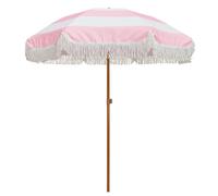 Parasol Plage, Parasol à Frange Parasol de terrasse de 2,1 m avec franges, parapluie d'extérieur à pompons, UPF 50+, mât et baleines en acier de qualité supérieure, inclinaison par bouton-poussoir(Riv