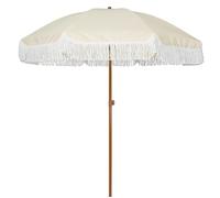 Parasol Plage, Parasol à Frange Parasol de terrasse de 2,1 m avec franges, parapluie d'extérieur à pompons, UPF 50+, mât et baleines en acier de qualité supérieure, inclinaison par bouton-poussoir(Lig