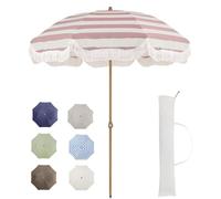 Parasol Plage, Parasol à Frange Parasol de terrasse extérieur de 2,1 m avec sac de transport, parasol de plage à franges | Parasol vintage à pompons avec mât et baleines en acier de première qualité,