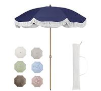 Parasol Plage, Parasol à Frange Parasol de terrasse extérieur de 2,1 m avec sac de transport, parasol de plage à franges | Parasol vintage à pompons avec mât et baleines en acier de première qualité,