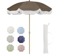 Parasol Plage, Parasol à Frange Parasol de terrasse extérieur de 2,13 m avec sac de transport, parasol de plage à franges | Parasol à pompons vintage avec mât et baleines en acier de première qualité(