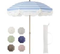 Parasol Plage, Parasol à Frange Parasol de terrasse extérieur de 2,13 m avec sac de transport, parasol de plage à franges | Parasol à pompons vintage avec mât et baleines en acier de première qualité(