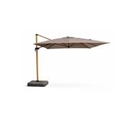 Parasol rectangulaire 3x4m déporté rotatif gris pied effet bois en aluminium CESARE