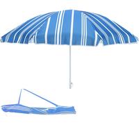 Parasol rond 1,80m bleu rayé polyester pliable UV 30