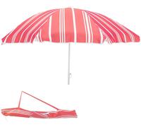Parasol rond 1,80m rouge rayé polyester pliable protection UV 30