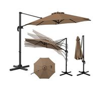 Parasol rond déporté 294 cm rotatif et inclinable - Marron