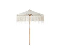 Parasol Rond Macramé Bois Coton Bambou D.200cm Beige