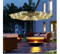 Parasol Solaire LED Octogonal Marron 24 Ø 2,7m Polyester Haute Densité 180g/m² Inclinable |