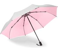Parasol Sun Umbrella, 3 Pliant Sun Rain Umbrella Portable Anti- Ombres Automatique Extérieur Pour Dame Femme Rose