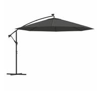 Parasol Suspendu LED Solaire 350 cm Antracit avec Mât en Métal et Base | Polyester anti-UV, 24 LED solaires, inclinable, manivelle, 8 nervures durables, montage facile