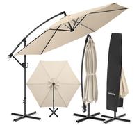 Parasol - TECTAKE - à pied déporté ARTEMIS, pivotant à 360°, bâche polyester hydrofuge, acier thermolaqué, 350 x 337 x 259 cm - Gris