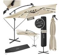 tectake® Parasol de Jardin Exterieur Parasol déporté à manivelle 2,5x2,5m avec éclairage LED solaire Inclinable Protection UV 50+ Résistant au vent & Imperméable Housse de protection Salon de jardin