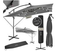 tectake® Parasol de Jardin Exterieur Parasol déporté à manivelle 2,5x2,5m avec éclairage LED solaire Inclinable Protection UV 50+ Résistant au vent & Imperméable Housse de protection Salon de jardin
