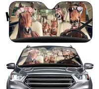 Parasol Voiture Pare-Brise Famille de Chevaux attelage d'animaux Pliable M | Pare-Soleil pour Pare-Brise Isolation Thermique Bloque les Rayons UV Pare-Soleil Pare-Brise Voiture de ferme Chevaux