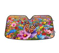 Parasole pour pare-brise de voiture avec fleurs colorées et papillon, pare-soleil 140 x 60 cm, bloque les rayons UV et garde le véhicule frais