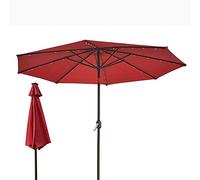 Parasols 2.5M Crank Solar Light Umbrella Market Patio Outdoor LED Umbrellas Self Charging LED Garden Umbrella (Color : Red)
