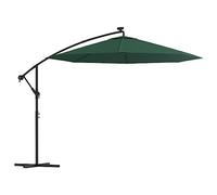 Parasols de jardin Parasol suspendu élégant - Green, auvent en polyester résistant aux UV, 300 cm de diamètre, poteau en métal, parasol de jardin de patio extérieur avec des lumières LED solaires et