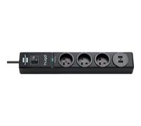 Brennenstuhl Multiprise Hugo! – 3 prises + 2 ports USB, parasurtenseur, câble 2 m – Noir