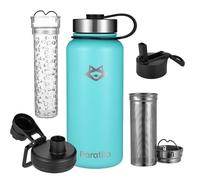 Paratito® Coffret cadeau avec bouteille isotherme + innov. Inserts et embouts en acier inoxydable avec isolation sous vide, 950 ml, garde longtemps chaud et froid