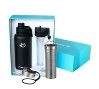 Paratito® Coffret cadeau avec bouteille isotherme + Innovant Inserts et embouts en acier inoxydable avec isolation sous vide, 950 ml, garde au chaud et au froid pendant longtemps