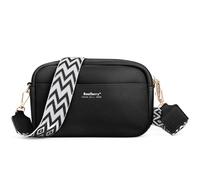 PARAURORA Sac Bandoulière Femme Petit en Cuir PU, Sacoche Crossbody Boho avec Large Sangle Réglable, Pochette à Main Anti-Vol 4 Compartiments, Noir