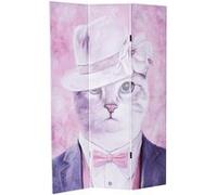 Paravent Pegane Paravent 2 faces de 3 pans en pin et toile coloris rose motif chat - Longueur 120 x Hauteur 180 x Profondeur 2 cm --