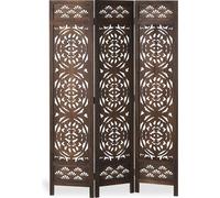 Paravent 3 panneaux bois marron design ornemental cloison décorative séparateur d’espace