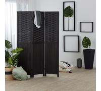 Paravent 3 Panneaux Bois Noir Rotin Cloison Séparation Brise Vue Homestyle4u
