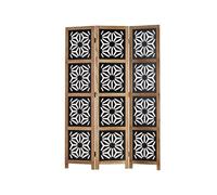 Paravent 3 pans en bois, motifs ornementaux, naturel noir