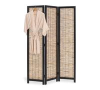 Paravent 3 pans pliable en bois de saule noir