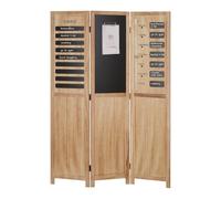 Homestyle4u 2417, Paravent séparateur de pièce intérieur 3 panneaux en bois brun avec tableau d'affichage et organisateur - Cloison de protection visuelle