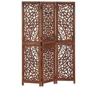 Paravent 3 pièces en bois de manguier sculpté à la main, marron, 120 x 165 cm, autonome, pliable, brise-vue pour salon, chambre à coucher, bureau, intérieur et extérieur