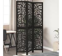 Paravent 3 pièces noir en bois massif de paulownia, pliable et autonome, paravent brise-vue pour salon, chambre à coucher, bureau, avec motif en filigrane et structure en bois robuste