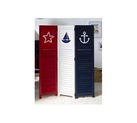 Homestyle4u 1824 Séparation de pièce Paravent 3 Parties, Motif Maritime, Blanc Bleu Rouge
