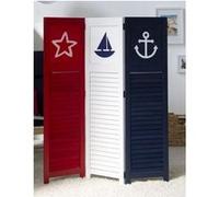 Paravent 3 volets en bois Paulownia motif maritime Multicolore 130x105 cm Multicolore