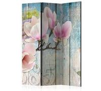 Paravent 3 volets - Pink Flowers on Wood [Room Dividers] - 135x172 Artgeist (39870)