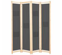 Paravent 4 panneaux pliable en tissu gris avec cadre en bois 160 x 170 x 4 cm Gris