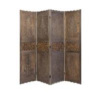 Homestyle4u 1361 Paravent 4 pièces, en bois sculpté, marron